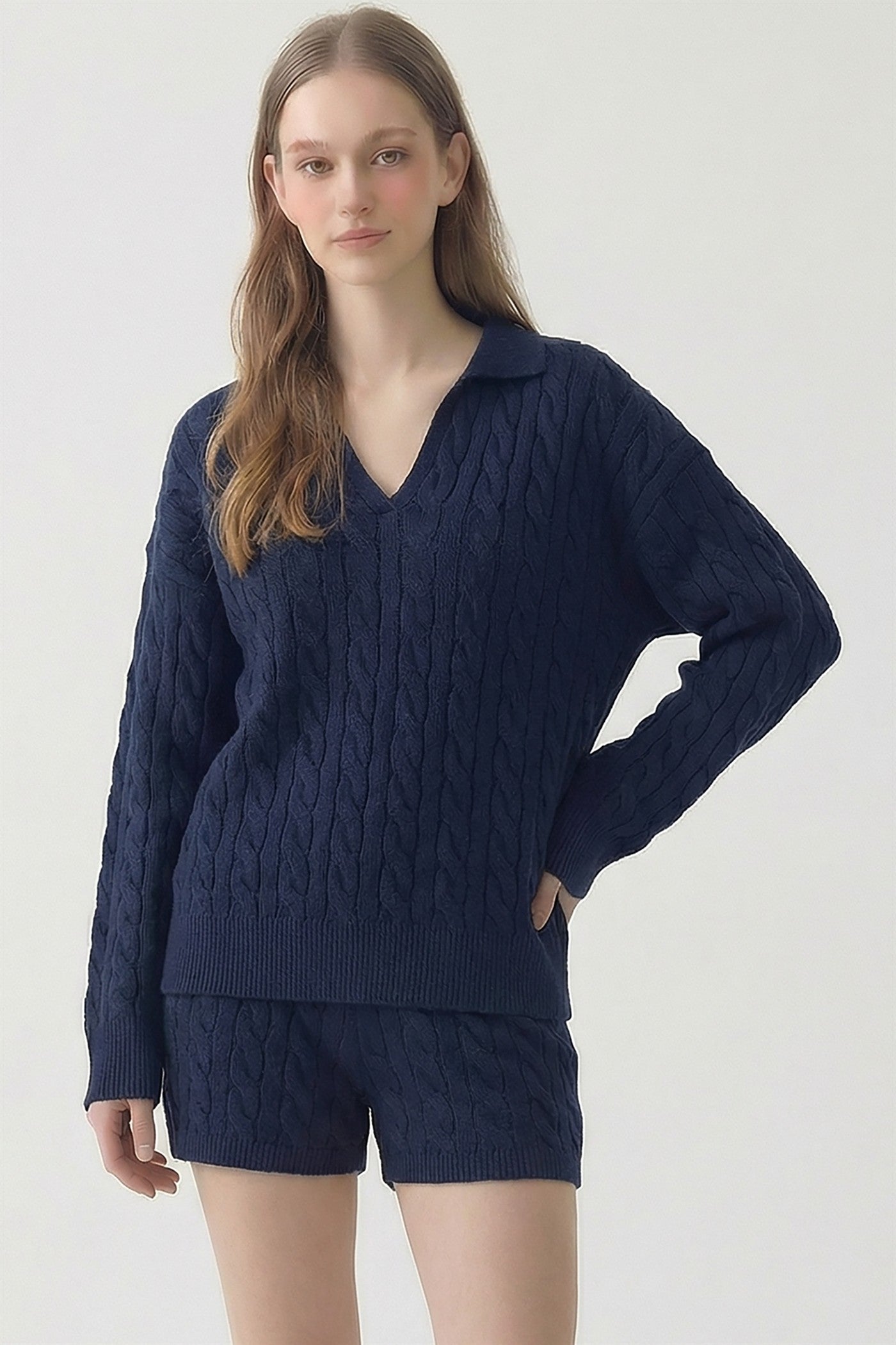CABLE SWEATER COLLARD TOP - PART OF SET
