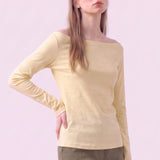 Cotton Stretch Off Shoulder Long Sleeve T-Shirt