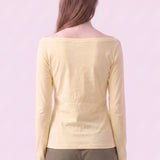 Cotton Stretch Off Shoulder Long Sleeve T-Shirt
