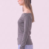 Cotton Stretch Off Shoulder Long Sleeve T-Shirt