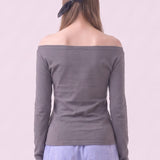 Cotton Stretch Off Shoulder Long Sleeve T-Shirt
