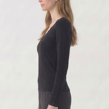 Lace Trim V-Neck Slim Long Sleeve Top