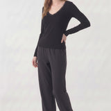 Lace Trim V-Neck Slim Long Sleeve Top