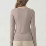 Lace Trim V-Neck Slim Long Sleeve Top