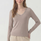 Lace Trim V-Neck Slim Long Sleeve Top