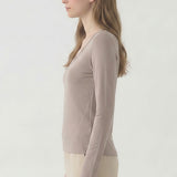 Lace Trim V-Neck Slim Long Sleeve Top