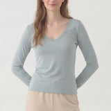 Lace Trim V-Neck Slim Long Sleeve Top
