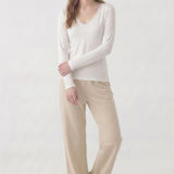 Lace Trim V-Neck Slim Long Sleeve Top