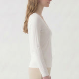 Lace Trim V-Neck Slim Long Sleeve Top
