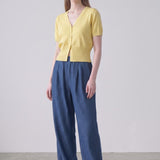 Flowy Linen-Feel Pleated Straight Leg Pants