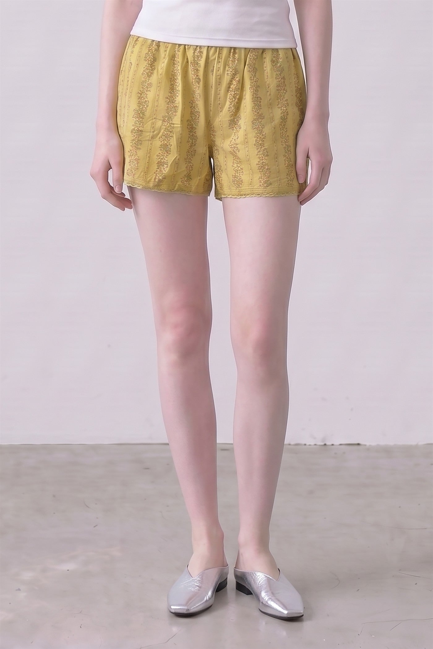 Floral Stripe Lace Trim Cotton Summer Shorts