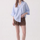 Effortless V-Neck Cotton Poplin Button Down Shirt