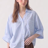 Effortless V-Neck Cotton Poplin Button Down Shirt