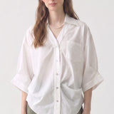 Effortless V-Neck Cotton Poplin Button Down Shirt