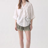 Effortless V-Neck Cotton Poplin Button Down Shirt