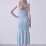 Deep V-Neck Ribbed Knit Sleeveless Midi Dress