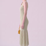 Deep V-Neck Ribbed Knit Sleeveless Midi Dress