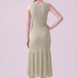 Deep V-Neck Ribbed Knit Sleeveless Midi Dress