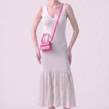 Deep V-Neck Ribbed Knit Sleeveless Midi Dress