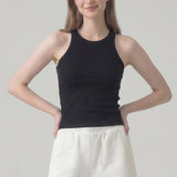 Ribbed High Neck Sleeveless Racerback Tank Top