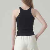 Ribbed High Neck Sleeveless Racerback Tank Top