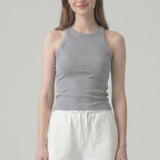 Ribbed High Neck Sleeveless Racerback Tank Top