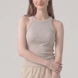 Ribbed High Neck Sleeveless Racerback Tank Top
