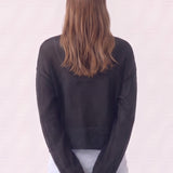 Cotton Open Knit V-Neck Bell Sleeve Sweater