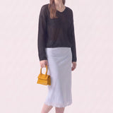 Cotton Open Knit V-Neck Bell Sleeve Sweater