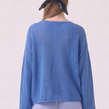 Cotton Open Knit V-Neck Bell Sleeve Sweater