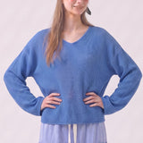 Cotton Open Knit V-Neck Bell Sleeve Sweater