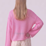 Cotton Open Knit V-Neck Bell Sleeve Sweater