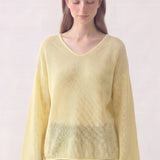 Cotton Open Knit V-Neck Bell Sleeve Sweater