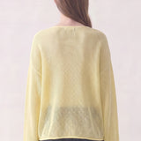 Cotton Open Knit V-Neck Bell Sleeve Sweater