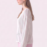 Cotton Open Knit V-Neck Bell Sleeve Sweater