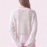 Cotton Open Knit V-Neck Bell Sleeve Sweater