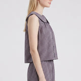 Check Peter Pan Collar Ruffle Pajama Set