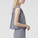 Check Peter Pan Collar Ruffle Pajama Set